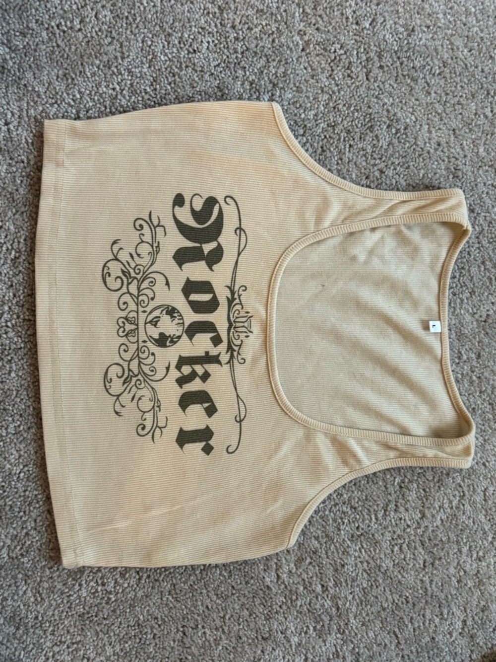 Graphic 'Rocker' Tank Top in Beige